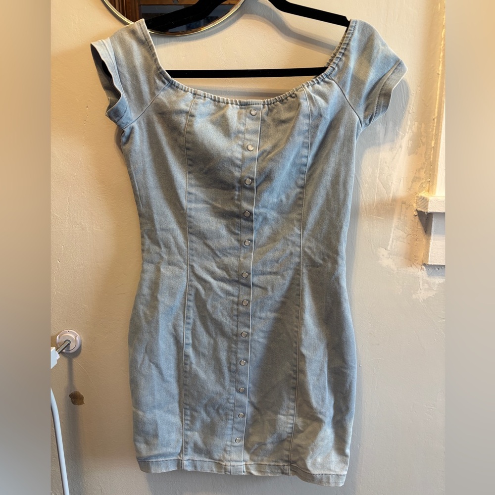 IRIS jean mini dress with pearl snaps